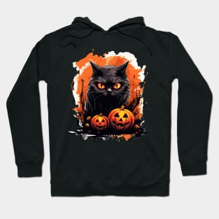 Spooky Black Cat with Halloween Pumpkins Hoodie